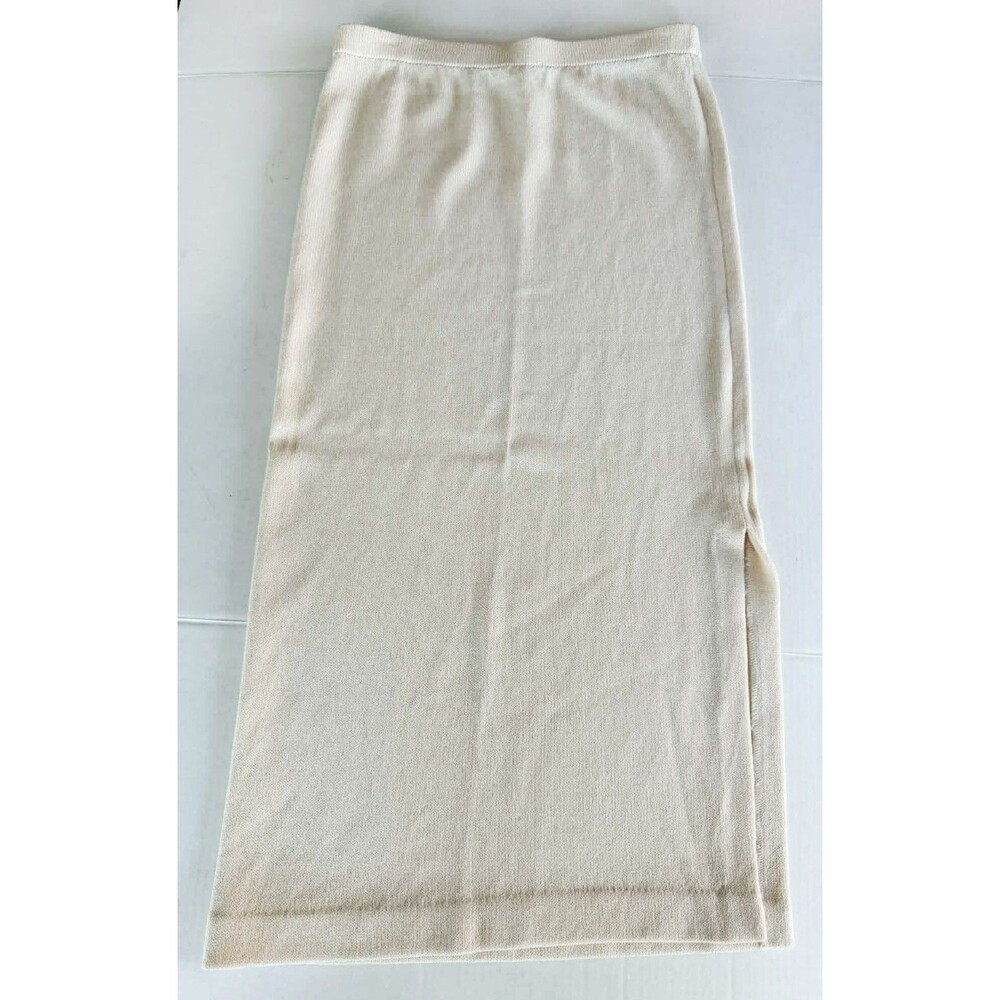 St John Evening sz. 12 Santana Knit Maxi Slit Sweater Skirt Cream Minimalist